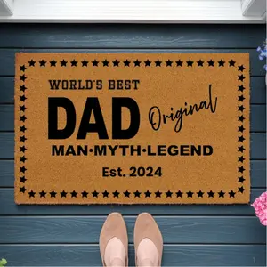 Personalized World's Best Dad Doormat, Custom Man Myth Legend Coir Welcome Mat. First Father's Day Gifts for New Dad Husband. Indoor Outdoor Entrance Front Door Rug Home Decor.