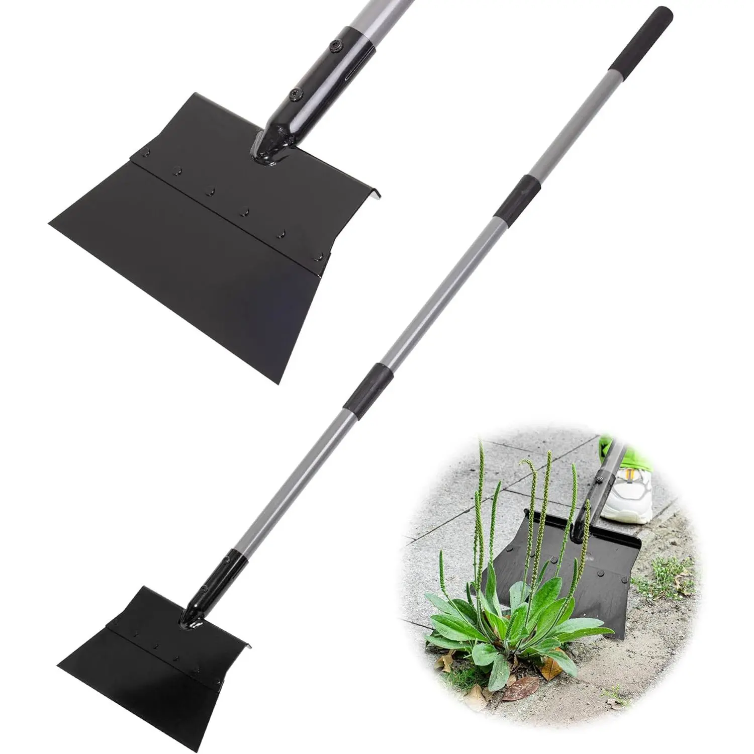 Heavy-Duty Multifunctional Garden Flat Shovel with 54-Inch Adjustable Handle, Driveway Weed Scraping Tool for Lawn Edging, Trenching, Floor Scraper