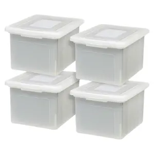 IRIS USA Plastic Organizer with Lids for Letter/Legal File, Pearl, 4 Pack