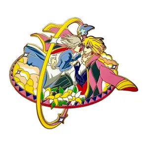 Gorgeous Big Anime Howl Metal Pin Brooch for Backpack Clothes Corkboard with Vibrant Characters and Detailed Design