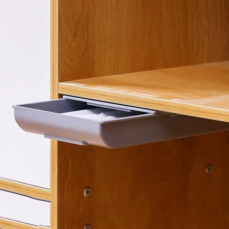 1pc Self Stick Pencil Tray Desk Table Storage Drawer Organizer Box Under Desk Stand Work Organizer Pencil Holders Desk Supplies Desk Accessories Office Supplies