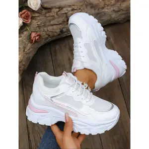 Women's new fashionable athleisure lace-up sneakers, breathable uppers with comfortable design, platform heightened height with jeans and short skirts, suitable for daily casual and commuting wear, gifts and back-to-school season best choice, Sports Shoes