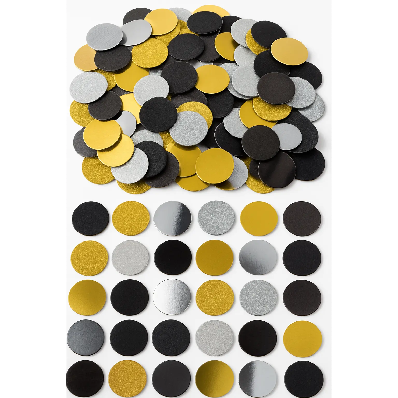 Glittering Metallic Circle Confetti - Black, Gold, Silver, 2.25 oz