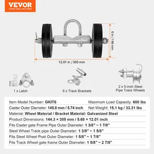 VEVOR Sliding Gate Kit, 6 Rolling Gate Hardware Kit C-type, Wheel Carrier with Two 6 Wheels Support, Heavy Duty Sliding Gate Rollers for Connect Tracks Door Frames, Sliding Gate Guide Roller, 600 lbs
