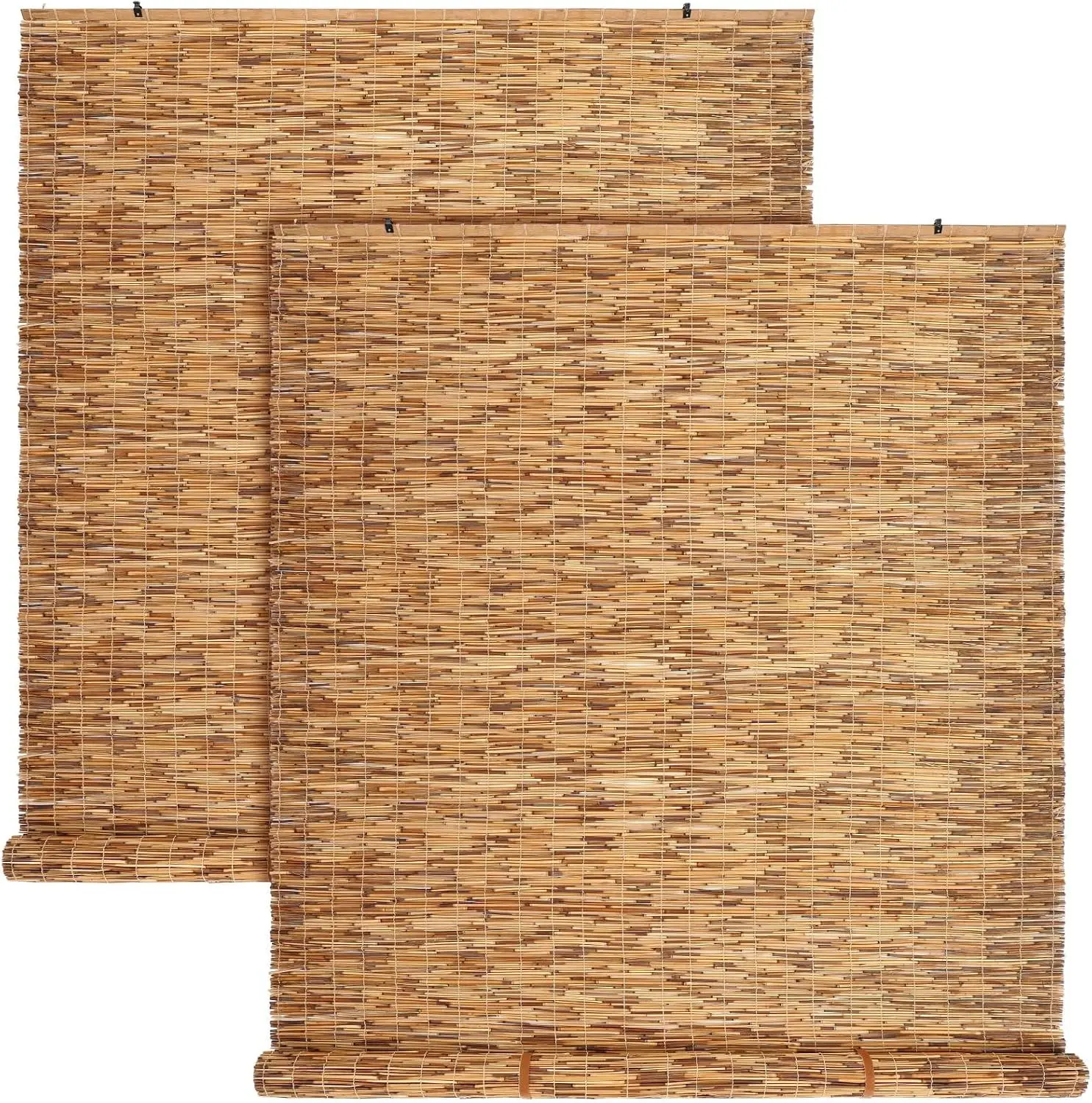 2 Pcs Cordless Bamboo Roll Up Blinds 48 W x 72 H Blackout Sunshade for Outdoor Porch Patio Window Privacy Decor Carbon Brown