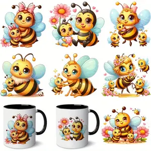 7pcs Mother'S Day Bee Transfer Paper UV DTF, PVC Waterproof Self-Adhesive, Crystal Decor, Glossy Surface, Rectangle Shape, for Cup, Bottle, Laptop, DIY Craft Supplies