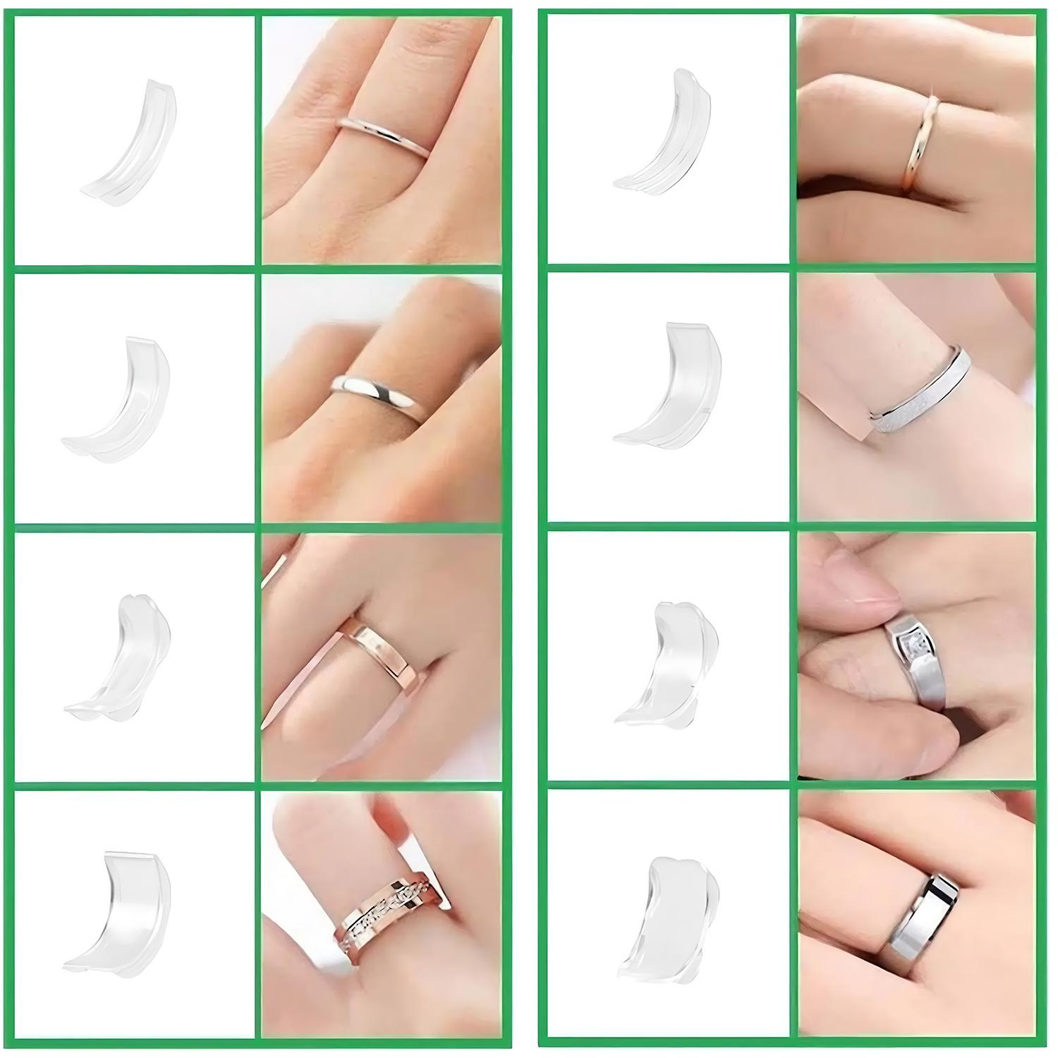 Ring Sizers for Loose Rings – Clip Ring Adjusters in 8 Sizes, Fits Bands Width to 1-8mm, Ring Resizer with Measuring Tool, Invisible Ring Guards for Women & Men