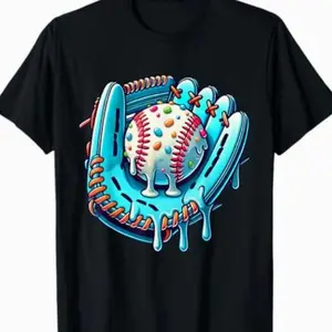 Youth and Adult Baseball Drip Design Ice Cream Sprinkles Baseball Player T-Shirt, Summer Outfitters, Gift For Boy Girl, Youth Shirt Men's Retro Graphic Short-Sleeve T-Shirt good  graphic  tees