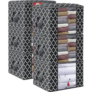 6-pack black printed storage bags large blanket and clothing storage bags for quilts foldable with reinforced handles