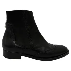 Pre-owned Balenciaga Women's Balenciaga Perforated Wingtip Chelsea Boots in Black Leather by Rebag