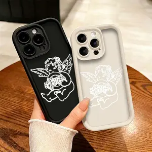 Golden Outline Flying Angel Phone Case， Minimalist Heavenly Art Style for iPhone 17 16 15 14 13 12 11 Plus Pro Max Gift.