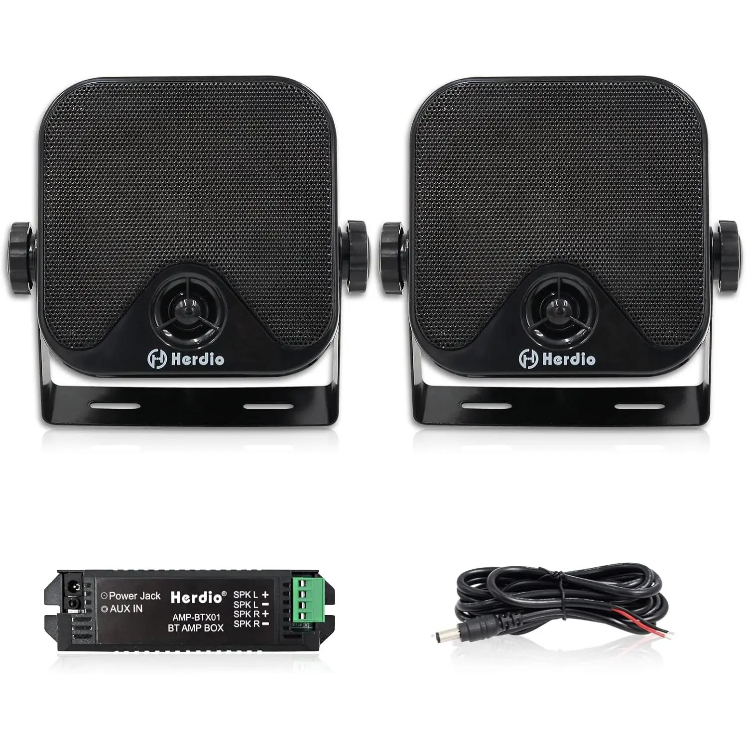 Herdio 4” 2-Way Stereo Audio Speakers (Pair) - 100Watts Max, Compact Waterproof Outdoor, Built-in Bluetooth, Balanced Sound, Smooth Treble, High-Efficiency Mobile Stock Replacements, Water Proof