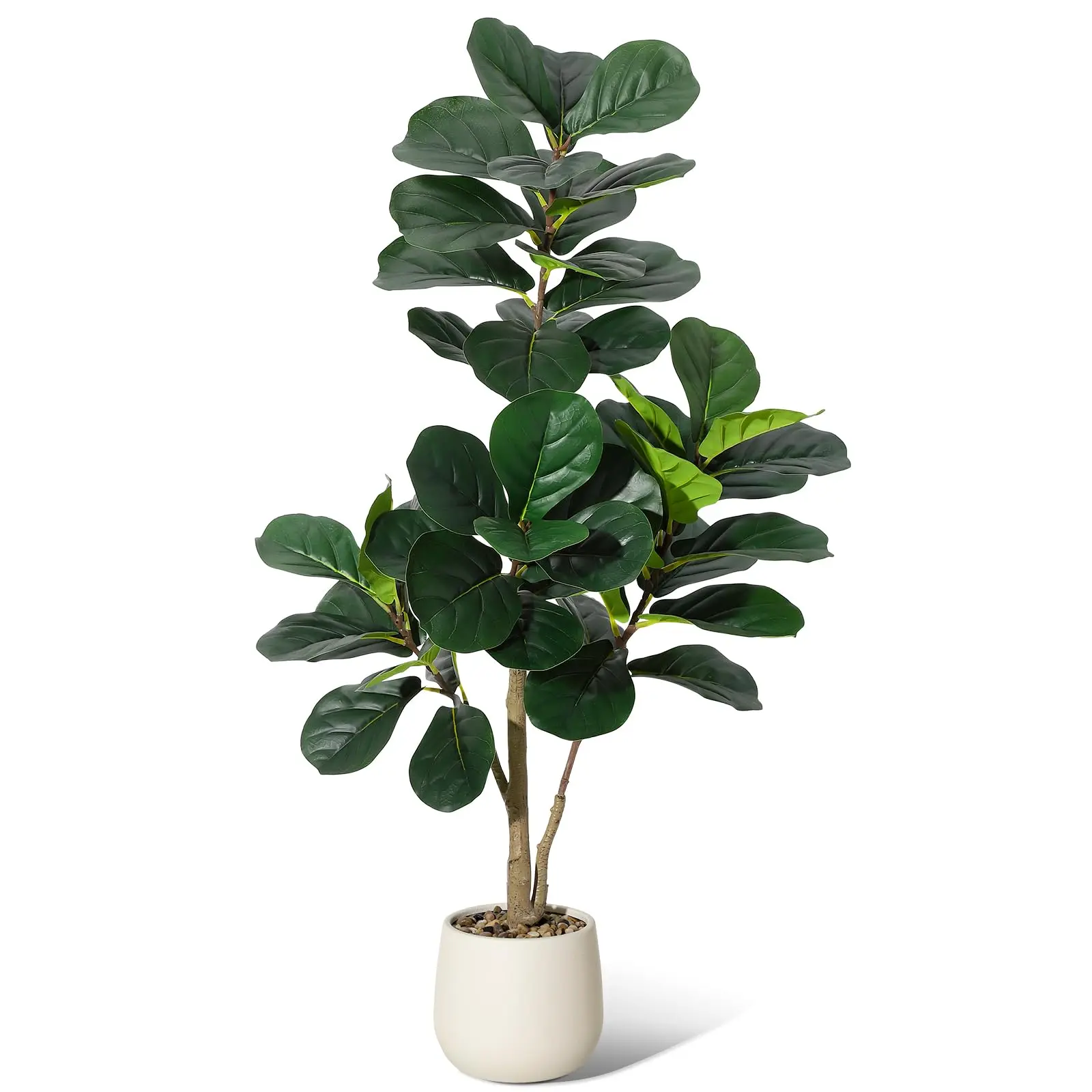 4FT/7FT Artificial Fiddle Leaf Fig Tree with White Planter - Realistic Faux Ficus Lyrata Trees, Indoor Fake Floor Plants for Home Office Living Room Decor, Housewarming Gift