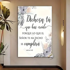 Diosha 'Dichosa Ti Que Has Credido' Spanish Quote Inspirational Christian Faith Decor with Floral Design Perfect for Easter St Patrick's Day or Home Décor Artistic Decorative Canvas Wall Art cheetah print leopard print wall decor