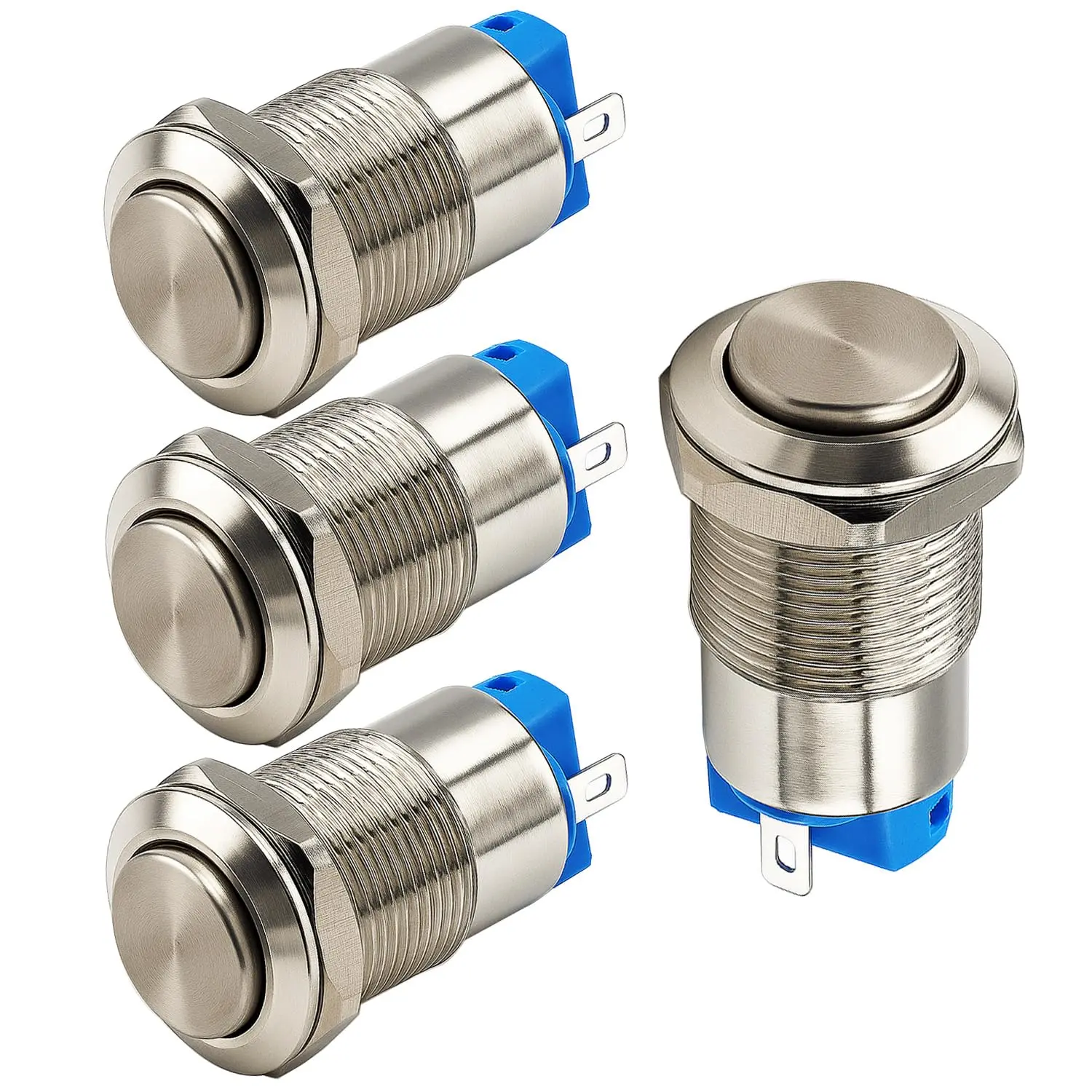 4pcs 12mm 3A 12V/24V/110V/250VAC Waterproof Push Button Switch Latching Nickel-Plated Copper Push Button Switch On-Off(High Head)