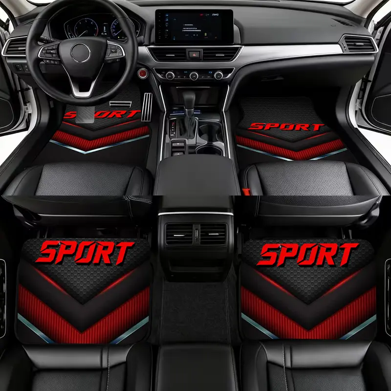 2/4 pieces of SPORT logo red and black sports-style car floor mats, modern style car interior mats, suitable for the interior design of hardcore SUVs, modified cars, and other vehicle models. Made of durable polyester fiber, suitable for various trucks an
