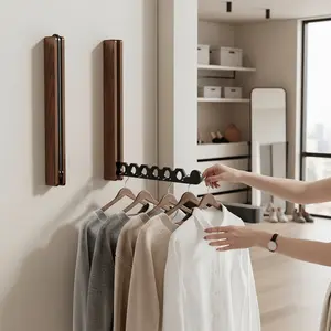 Foldable Wall Mounted Clothes Rack – Solid Wood, No-Drill