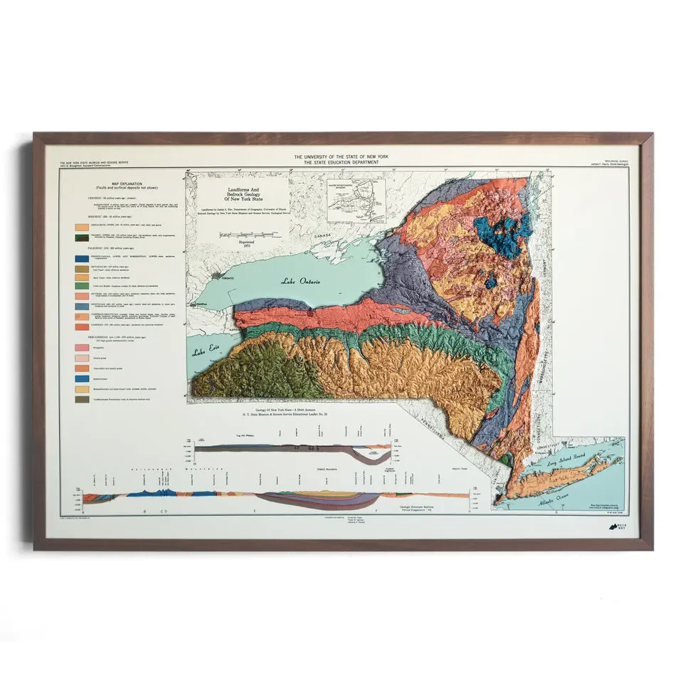 New York 1973 3D Raised Relief Map – Historic Topographic Map Wall Art for Home, Office & Educational Decor Glass Plastic