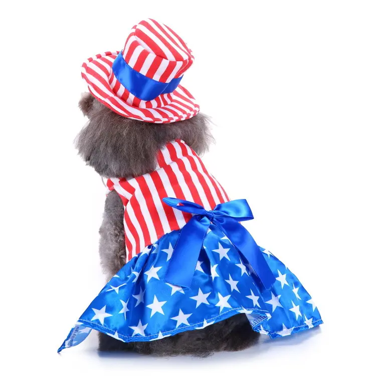 4th of July Dog Costume Patriotic Dress for Small Dogs Red White Blue Independence Day Pet Outfit