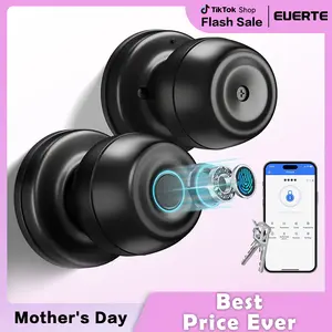 Valentine's Day Gift Fingerprint Door Lock, Smart Door Knob, Biometric Door knob with App Control, Easy to Install, Replaceable Battery, Up to 100 Thumbs, Suitable for Bedrooms, Cloakroom, Garage, Offices, Hotel-Black FathersDayGift