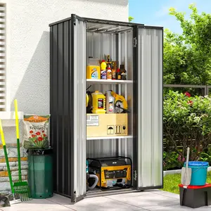 Aoxun 31x19 in Outdoor Storage Cabinet Metal Garden Shed with 2 Adjustable Shelves 3 Layer Waterproof Vertical Storage for Patio Garden Garage Porch Black 22 Cu Ft