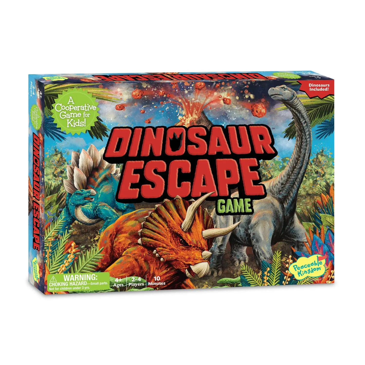 Peaceable Kingdom Dinosaur Escape Cooperative Memory & Strategy Game - 3 Dinosaur Movers, 1 Die, 1 Game Board, 12 Fern Tokens, 2-4 Players