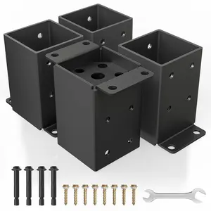 44  Base, Inner Size 3.5""x3.5"" Deck  Brackets, Heavy Duty Metal Black  Coated Fence  Anchor Base for Pavilion Porch Railing Pergola Support Deck Base Plate 4 count