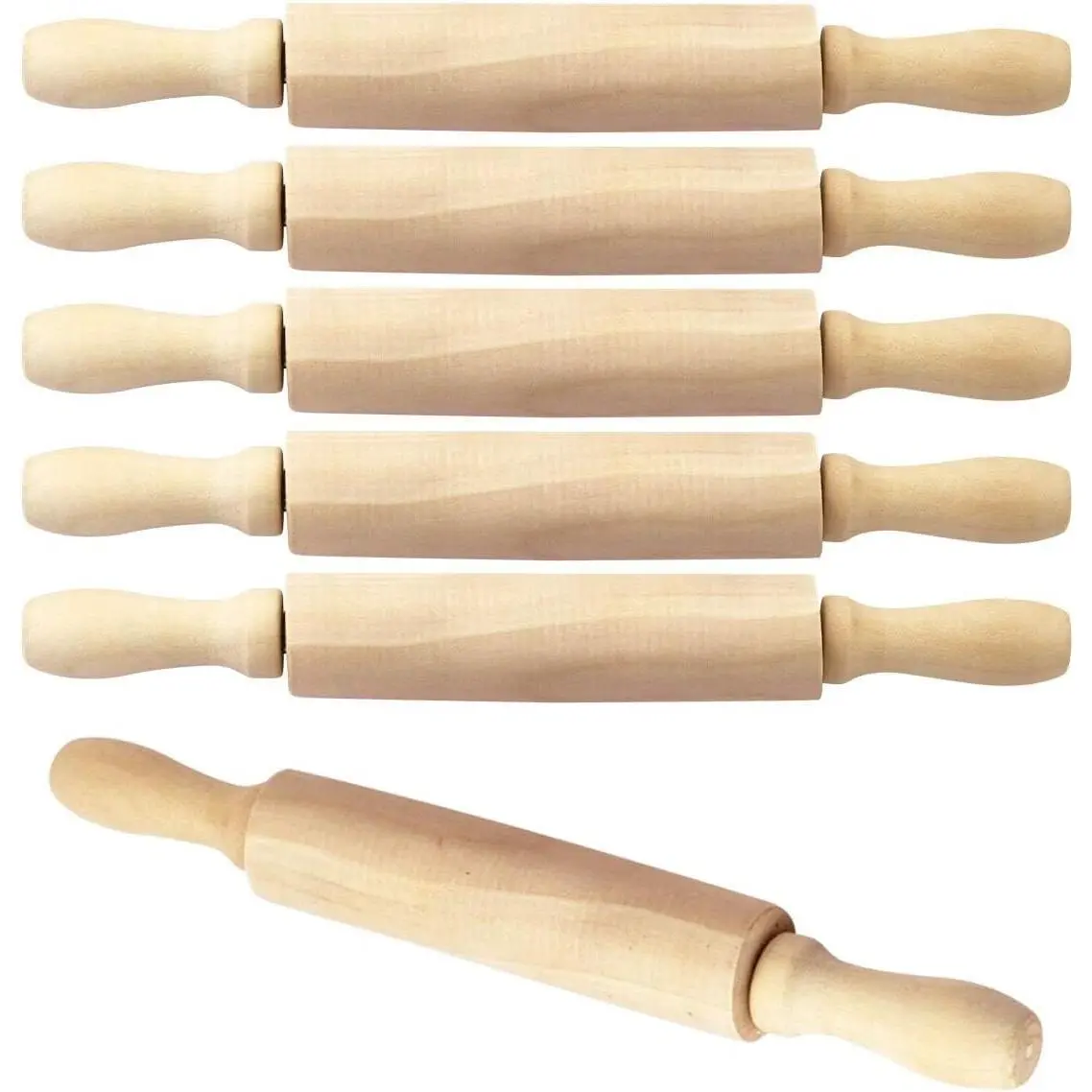 6-piece set 8inch Mini Wooden Rolling Pins, Perfect for Children Girls and Boys, Small Wooden Rollers for Arts and Crafts, Baking, Cookie Dough, Cooking, Clay, Playdough
