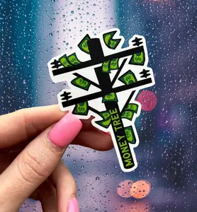 Money Tree Pole Sticker - Weatherproof Vinyl | lineman sticker Hard Hat Sticker | Blue Collar Stickers Trending Sticker . Glossy Decorative