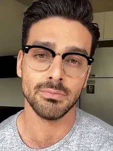 Unisex Metal Half Frame Business Style Rectangular Fashion Glasses, Anti-Blue Light, All Seasons Wear, Daily Use, Student Essentials, Stylish Trendy Eyewear