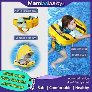 Mambobaby Shoulder Float with Croth Strap Non-Inflatable Baby Swim Ring with Canopy Kid Swimming Pool Float Child Water Circle