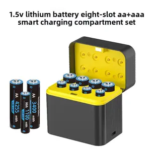 8-Slot AA/AAA Battery Charging Station, Smart Flip Cover with LED Indicator & Type-C Port, Rechargeable Charger Accessories for Home & Office, Bulk Available