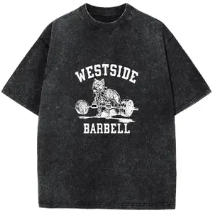 Vintage Oversized T-Shirts Westside Barbell Gym Casual Loose Wash Cotton Tee Crew Neck Short Sleeve Shirt Tops