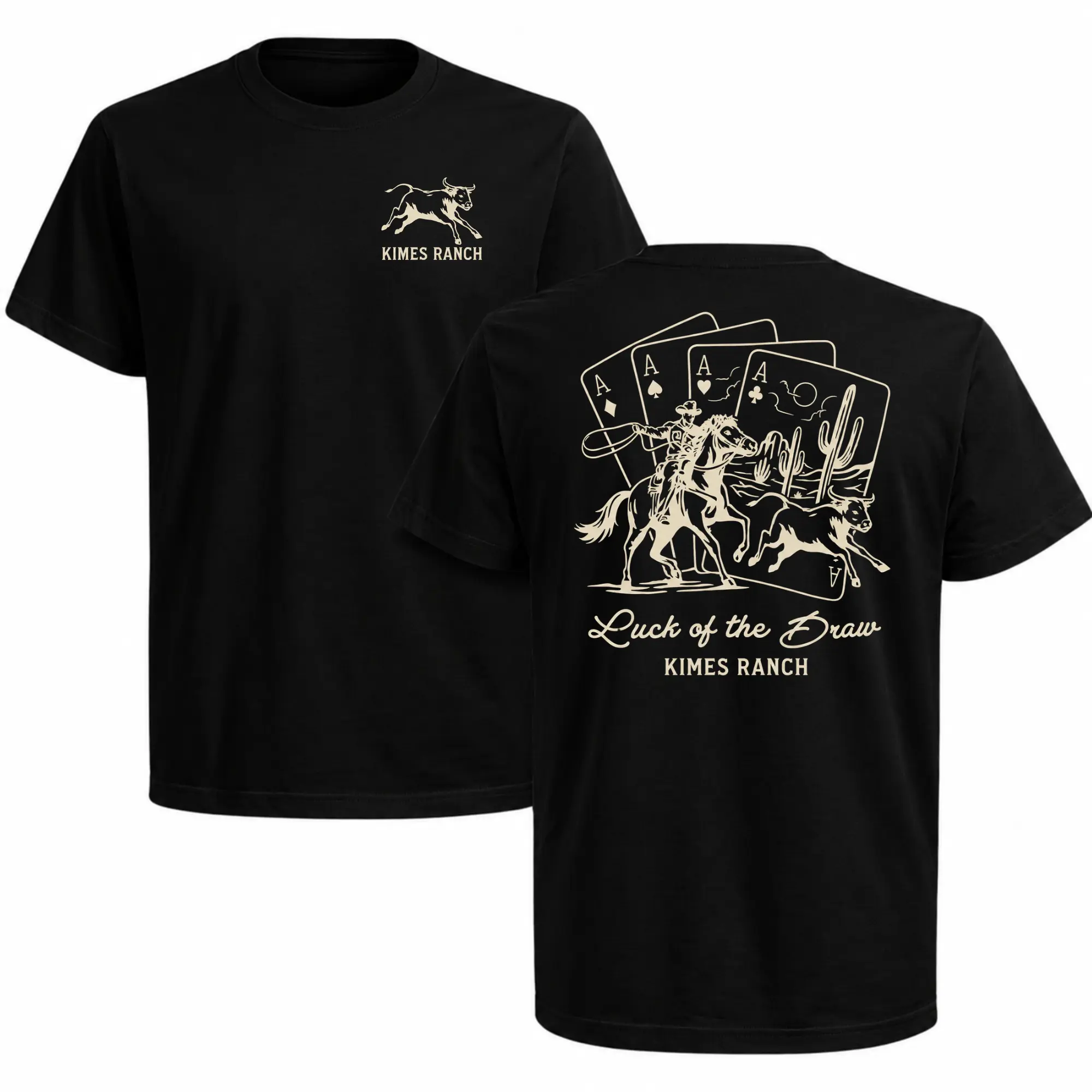 Kimes Ranch Luck of the Draw Cowboy T-Shirt, Rodeo Card Game Graphic Tee, Western Bull Riding Shirt