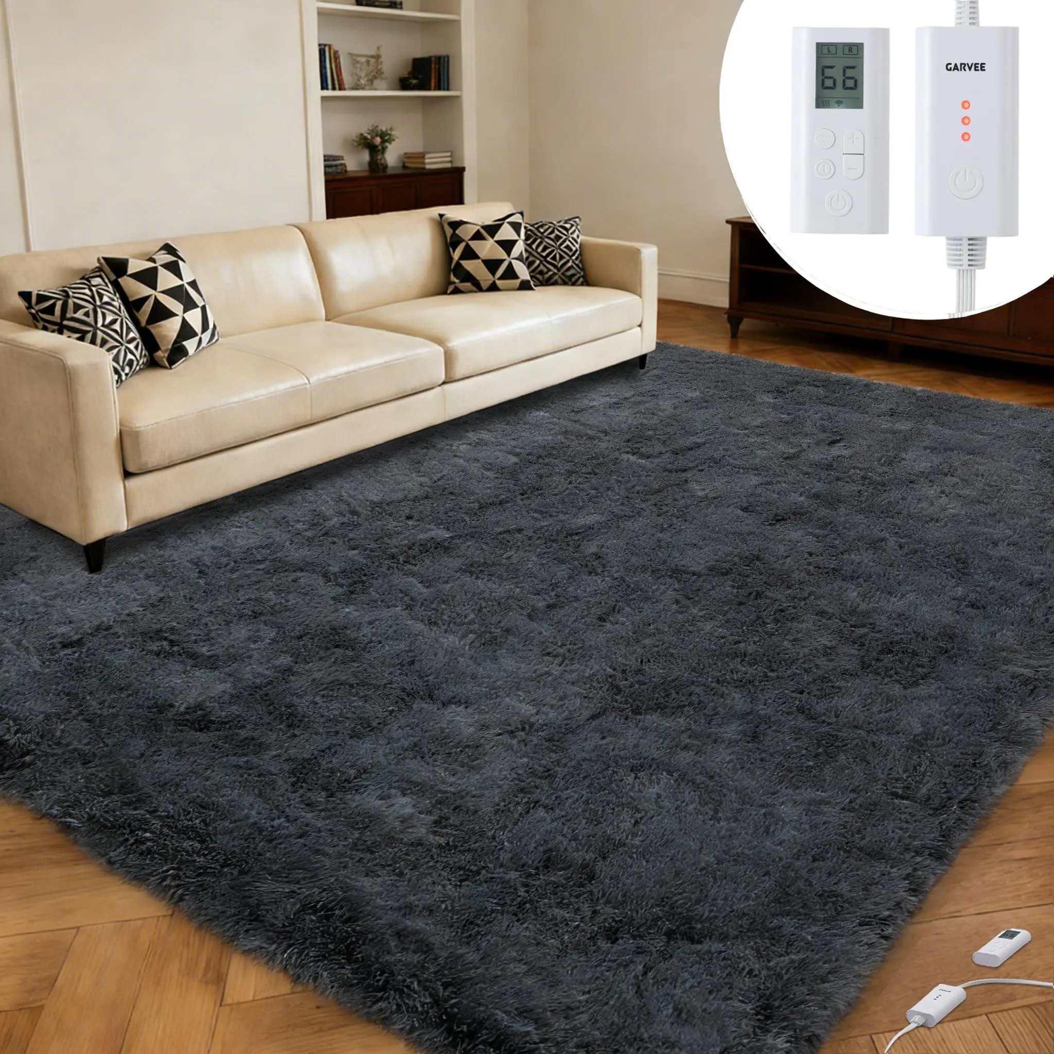 GARVEE Wireless Heated Floor Mat 8x10, Electric Heated Rug with 6 Heat Settings & 2-10H Timer, Soft Plush Heating Mat Carpet Foot Warmer for Living Room Bedroom Office Game Room, Dark Grey