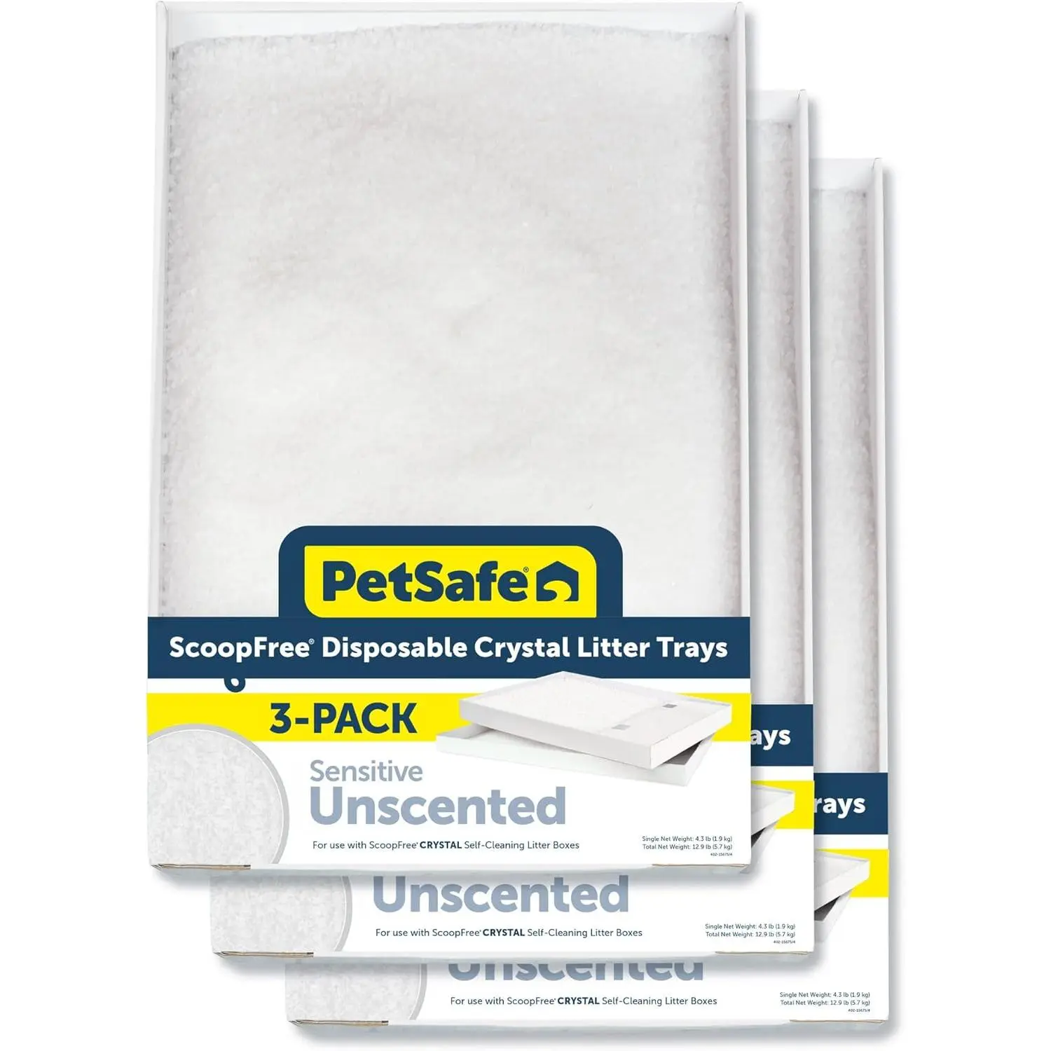 PetSafe ScoopFree Self-Cleaning Cat Litter Box Tray Refills with Sensitive Non-Clumping Crystals, 3-Pack