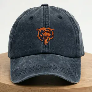 Bear Head Logo Graphic Washed Cotton Baseball Cap |   Retro Sporty Trendy Style Hat Adjustable Retro Streetwear Sun Hat for Men & Women