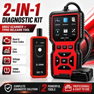 2-in-1 OBD2 Scanner Diagnostic Tool and TPMS Relearn Tool Kit, Engine Fault Code Reader with Live Data, DTC Lookup, Battery Voltage Test, EL-50448 OEC-T5 Tire Pressure Sensor Relearn Tool for Select Vehicles