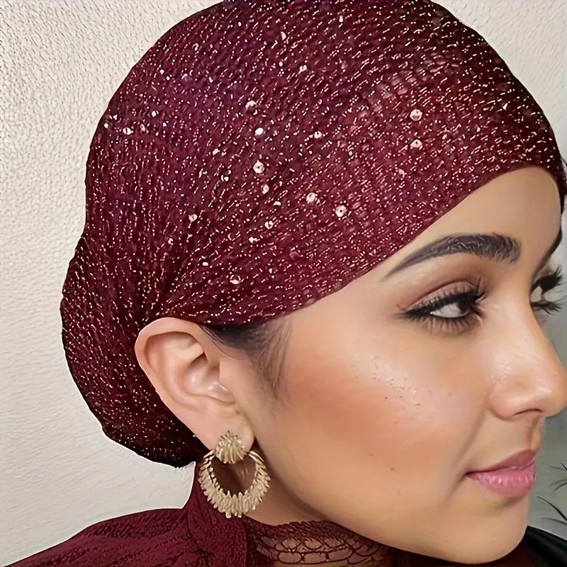 Female Elastic Rhinestone Hair Bonnet - 1-Size Polyester Stretchable Cap, Soft Lightweight Fashion Accessory for Daily All-Seasons Use, One Size