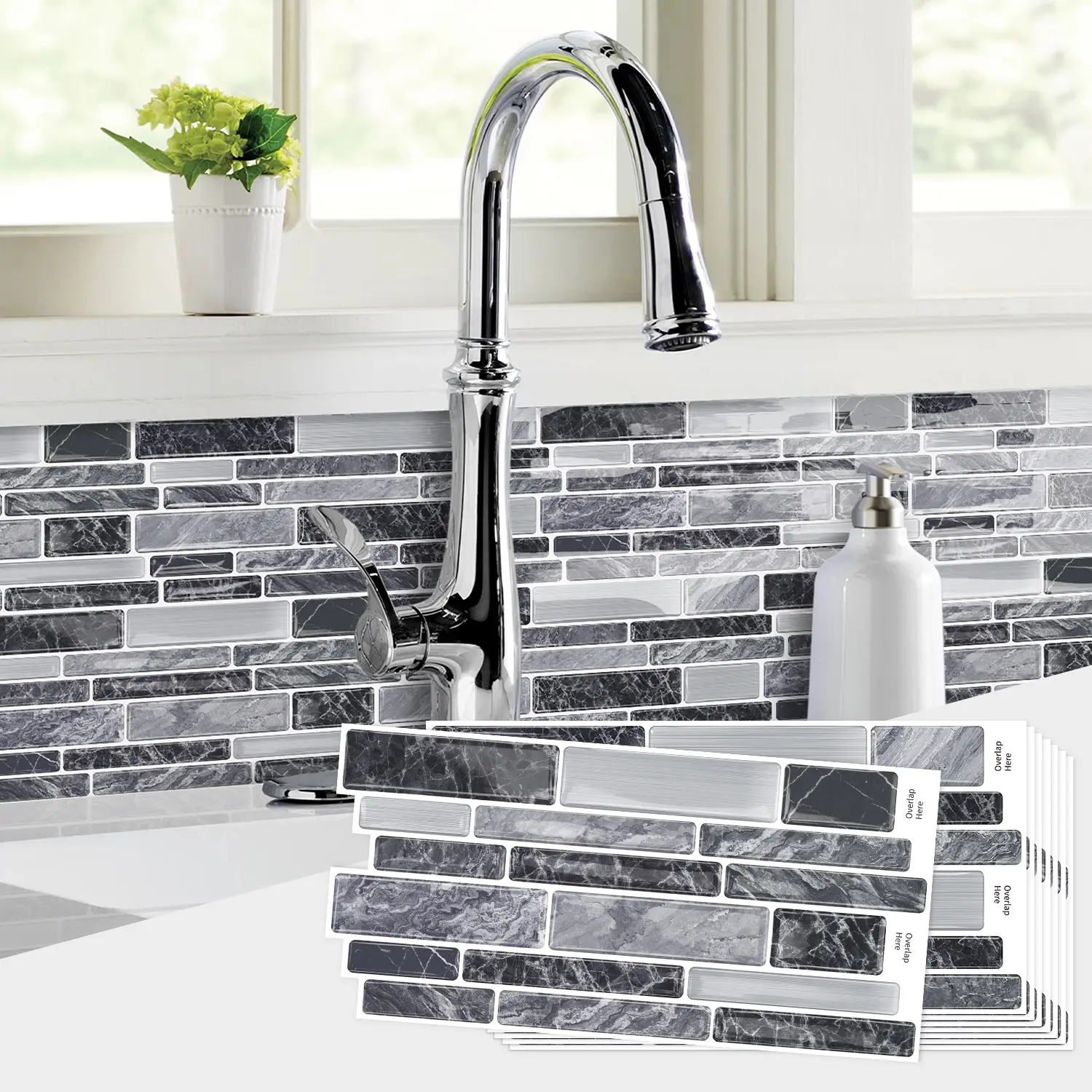 20-Sheet Peel and Stick Wallpaper, Subway Tile 9.69''x4.72'', Self Adhesive Wall Tiles, Waterproof PVC, Stick on Backsplash, Vinyl Decorative Tiles