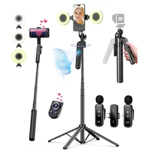 71” Auto Face Tracking Tripod Vlogging Kit for iPhone & Android - All-in-1 Content Creator Kit with Fill Light, Wireless Mic, Scrolling Remote for TikTok, YouTube Starters