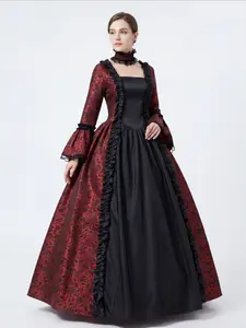 Adult Women Dress Medieval Bell Sleeve Victorian Party Formal Gown Renaissance Gothic Floral Robe Formal Party Wear