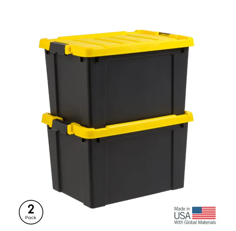 IRIS 19 Gallon Black Plastic Latching Storage Bin with Lid Tote, Plastic Storage Container with Lid, 2-Pack