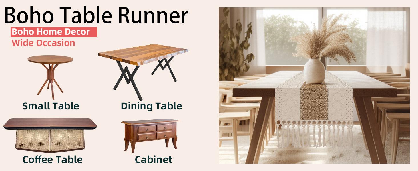 EVERBETTERUS Boho Table Runner for Thanksgiving Fall Christmas Home Decor with Tassels 75 Inches Long Pottery barn Furniture Farmhouse Rustic Macrame Burlap Table Decoration for Living Room (12x75 Inches)