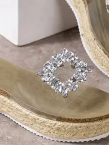 Essential Beach Vacation Accessory! Rhinestone Square Buckle Transparent Strap One-Strap Sandals, Stylish and Comfortable Footwear