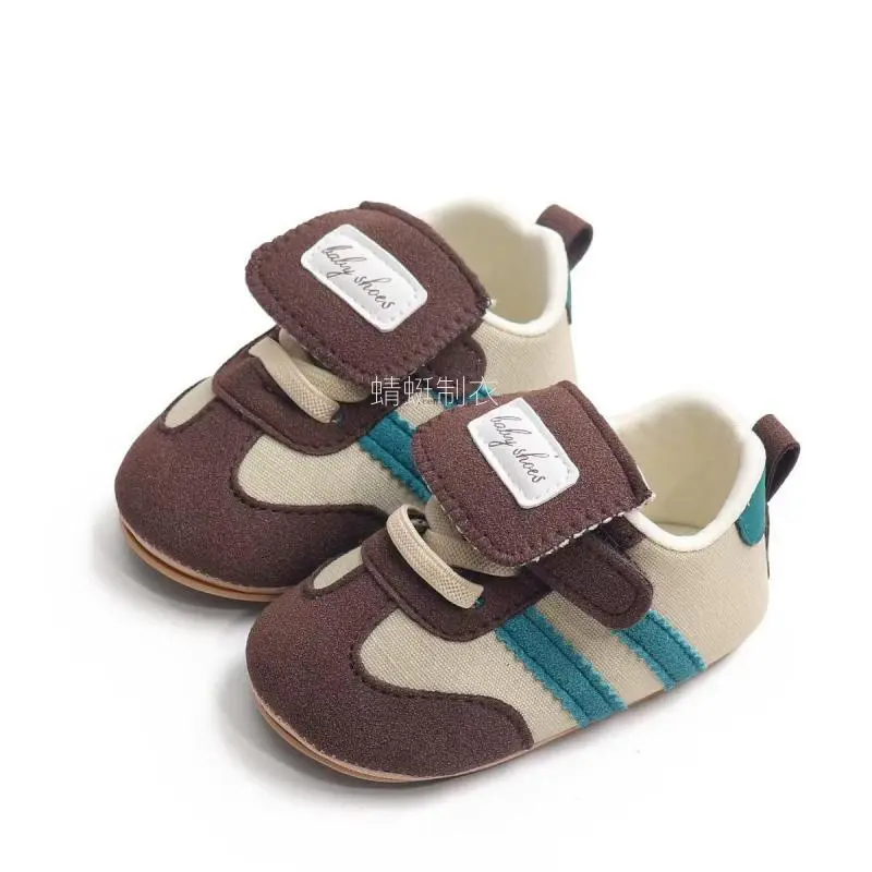 NewBaby Boys or Girls Newborn to 12 Months First Walk Striped Low-Top Sneakers Soft Fabric Rubber Sole with Closure Strap Ideal for First Steps Gradient Color Low Top Sneakers Core Trainers Light Grey Pink Lace Up Skate Shoes Sparkle High Top Sneakers