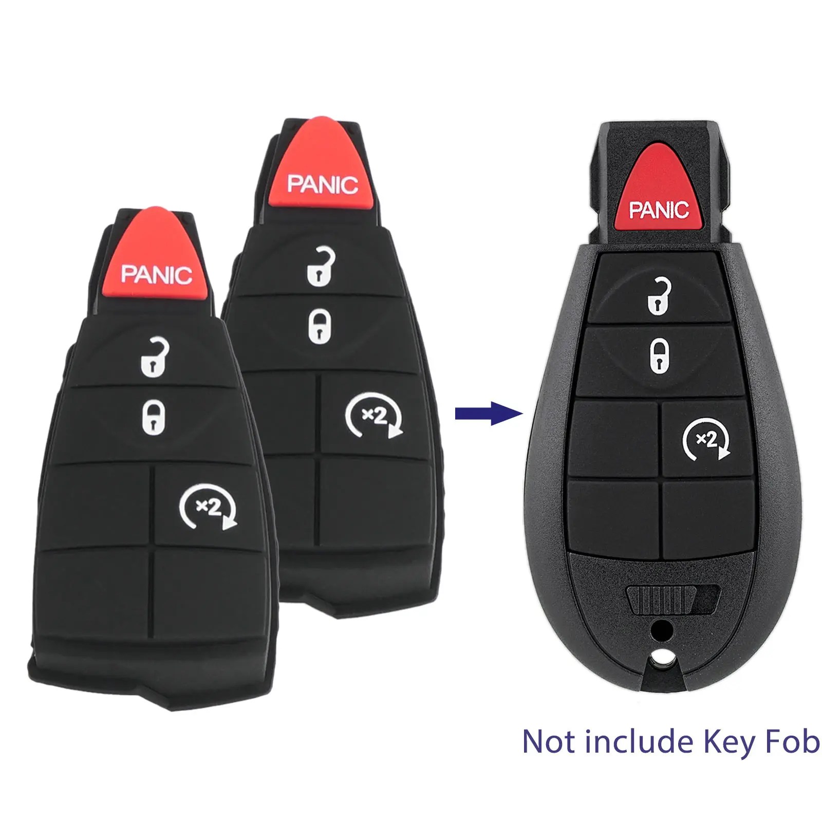 2x Car Key Fob Rubber Repair Kit - 4-Button Key Lock Fix with Spare Pads, Worn Pad Replacement for Vehicles, Compatible with 2008-2017 Chrysler Town & Country, RAM Dodge Jeep Remotes