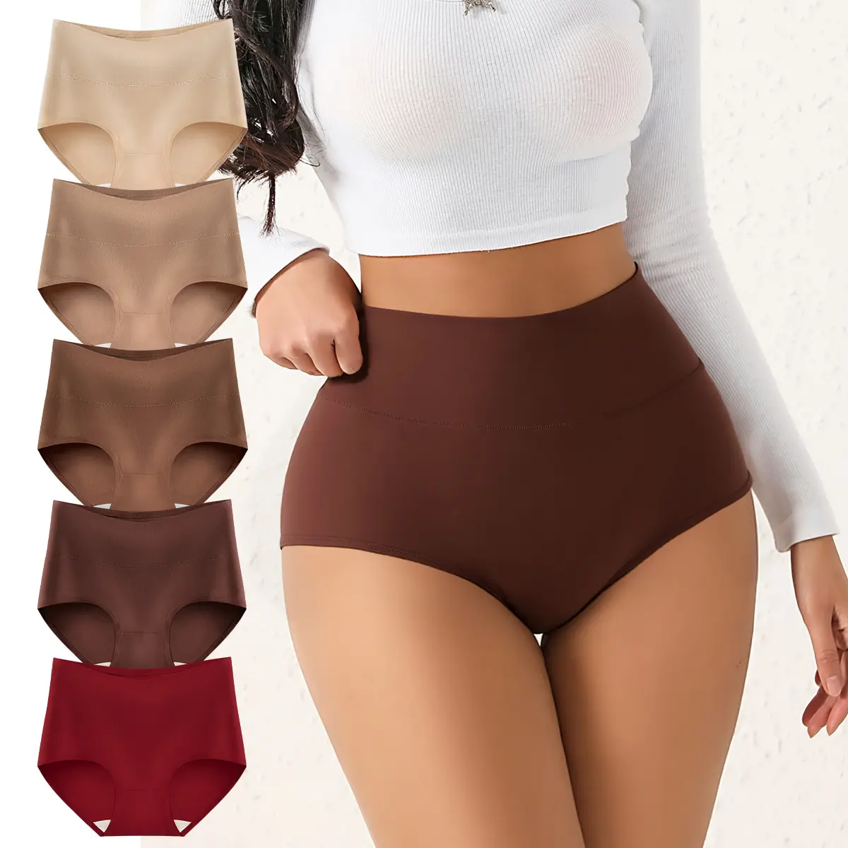 Hotcom Women's High Waisted High-Cut Cotton Panties, 5-Pack Basic Minimalist Full Coverage Briefs - Soft, Breathable, Stretchy, Durable Underwear for Everyday Wear, Mixed Color Plus Size Lingerie