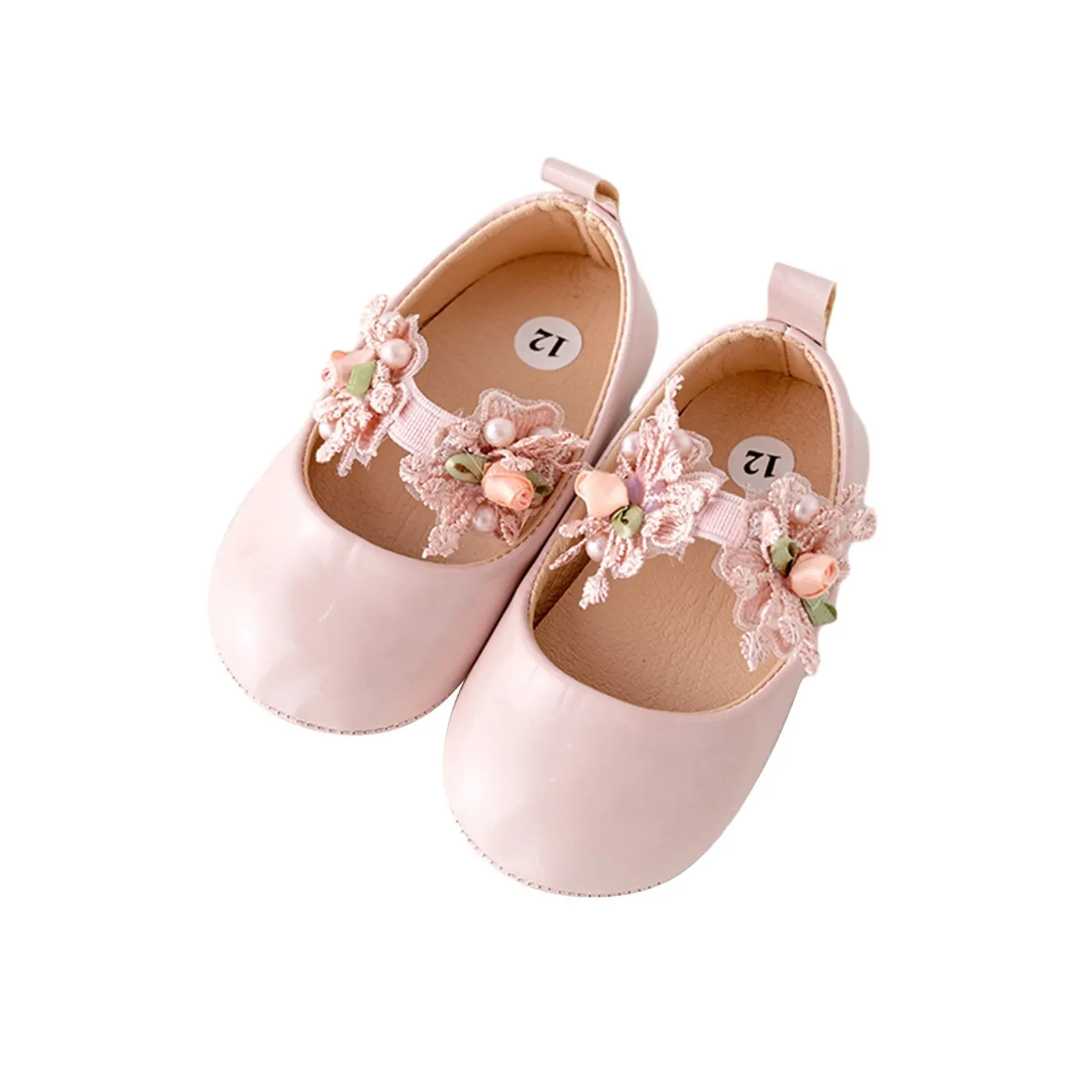 Infant Baby Girls Princess Shoes Non-Slip PU Flats Flower First Walker Crib Shoes for Party, Festival, Baby Shower