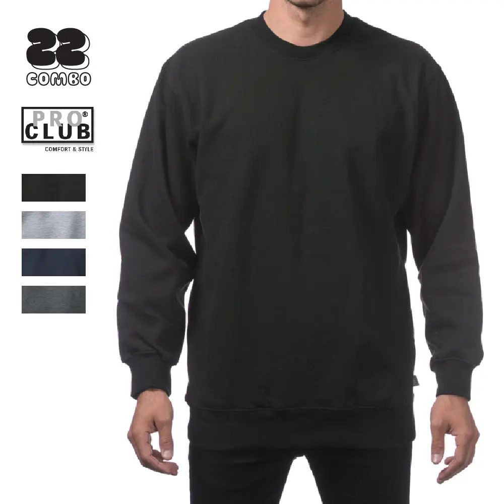 PROCLUB Men's Heavyweight Crew Neck Cotton Sweater Tee - Biker Menswear Tops, Soft Breathable Fabric, Casual Hip Hop Pullover, Big & Tall (S to 5XL)